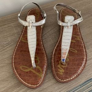 Sam Edelman Gigi Embossed-Snakeskin Metallic Thong Sandal